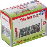 fischer Dübel DUOPOWER 6x30 S PH LD hellgrau/rot, 50 Stück, mit Schraube