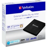 Verbatim Externer Slimline, externer Blu-ray-Brenner schwarz, USB 3.2 Gen 1 (Typ-C)