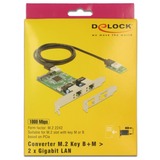 DeLOCK Konverter M.2 Key B+M Stecker > 2 x Gigabit LAN, LAN-Adapter 