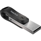 SanDisk iXpand Go 256 GB, USB-Stick schwarz/silber, USB-A 3.2 Gen 1, Apple Lightning Connector