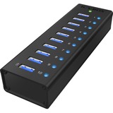 ICY BOX IB-AC6110, USB-Hub schwarz, 10x USB 3.0, inkl. Ladeanschluss