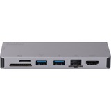 Digitus Type-C Multiport Travel Dock, Dockingstation grau, HDMI, VGA, Kartenleser, RJ-45