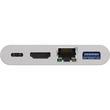 goobay USB 3.2 Gen 1 Multiport-Hub, USB-C Stecker > USB-A + USB-C + HDMI + RJ-45 Buchse, USB-Hub weiß, 15cm, PD, Laden mit bis zu 60 Watt