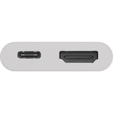goobay USB Adapter, USB-C Stecker > USB-C Buchse + HDMI-Buchse weiß, 15cm, PD, Laden mit bis zu 60 Watt