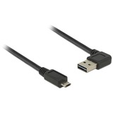 DeLOCK EASY-USB 2.0 Kabel, USB-A Stecker > Micro-USB Stecker 90° schwarz, 2 Meter, rechts / links abgewinkelt, beidseitig verwendbar