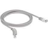 DeLOCK Patchkabel RJ45 Cat.6a S/FTP grau, 2 Meter, 1x gerader, 1x unten gewinkelter Stecker