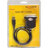 DeLOCK USB 1.1 Adapterkabel, USB-A Stecker > Parallel 25 Pin Buchse schwarz, 80cm