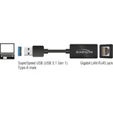 DeLOCK USB 3.2 Gen 1 Adapter, USB-A Stecker > RJ-45 Buchse schwarz, 13cm, Gigabit LAN