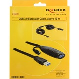 DeLOCK USB 3.2 Gen 1 Aktivverlängerungskabel, USB-A Stecker > USB-A Buchse schwarz, 10 Meter, mit DC Strombuchse