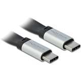 DeLOCK USB 3.2 Gen 2 Flachkabel, USB-C Stecker > USB-C Stecker schwarz/silber, 22cm, PD