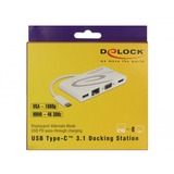DeLOCK USB Adapter, USB-C Stecker > USB-A + USB-C + HDMI + VGA + RJ-45 Buchse weiß, 14cm, PD, Laden mit bis zu 100 Watt, Gigabit LAN