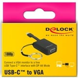 DeLOCK USB Adapter, USB-C Stecker > VGA Buchse schwarz, Schlüsselanhänger, Stecker einklappbar