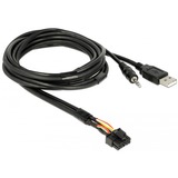 DeLOCK USB Verlängerungskabel, USB A + 3,5mm Klinkenstecker > USB A + 3,5mm Klinkenbuchse schwarz, 1,5 Meter, mit Einbaubuchse