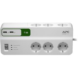 APC Essential SurgeArrest PM6U-GR, 6-fach, 2x USB, Steckdosenleiste weiß, 2 Meter Kabel, Überspannungsschutz, Schalter