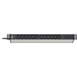 Brennenstuhl Alu-Line 19" 12-fach, Steckdosenleiste schwarz/silber, 1HE, Kaltgerätestecker