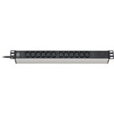 Brennenstuhl Alu-Line 19" Steckdosenleiste 12-fach C13 schwarz/aluminium, 1HE, 2 Meter Kabel, Kaltgerätebuchsen