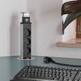 Brennenstuhl Tower Power versenkbare Steckdosenleiste 3-fach silber/schwarz, 2 Meter, 2x USB-A