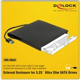 DeLOCK Externes Gehäuse für 5.25″ Ultra Slim SATA Laufwerke 9,5 mm zu USB Typ-A Stecker, Laufwerksgehäuse schwarz