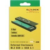DeLOCK M.2 SSD 42/60/80 > SuperSpeed USB 10 Gbps (USB 3.1 Gen 2) Typ Micro-B Buchse, Laufwerksgehäuse schwarz, werkzeugfrei