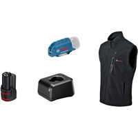 Bosch Professional Heat+Jacket GHV 12+18V Kit Größe 3XL, Arbeitskleidung schwarz, inkl. Ladegerät GAL 12V-20 Professional, 1x Akku GBA 12V 2.0Ah