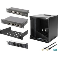 Digitus Netzwerk-Set 254 mm (10") - 6HE, 312 x 300 mm (B x T), IT-Schrank schwarz, inkl. 6HE Wandgehäuse, Fachboden, PDU, 8-Port Switch, CAT 6 Patch Panel