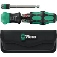 Wera Kraftform Kompakt 20 RA-R mit Tasche, Bit-Satz schwarz/grün, 6-teilig, 1/4", mit Ratschenfunktion und Rapidaptor Schnellwechselfutter