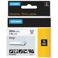 Dymo Rhino IND ORIGINAL Schriftband Vinyl 24mm x 5,5m, schwarz auf weiß permanent klebend, 1805430