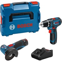 Bosch 12V Profi Set GSR 12V-15, GWS 12V-76 Combo Kit, Werkzeug-Set blau, 2x Li-Ionen Akku 2,0Ah, L-BOXX