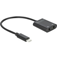 DeLOCK USB 2.0 Adapter, USB-C Stecker > 2x 3,5mm Klinkenbuchse schwarz, 15cm, Audio Splitter