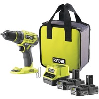 Ryobi ONE+ Akku-Bohrschrauber R18DD7-220S, 18Volt grün/schwarz, 2x Li-Ionen Akku 2,0Ah, Tasche