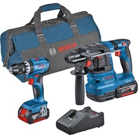 Bosch Professional Kombi-Set Akku-Schlagbohrschrauber GSB 18V-45 + Akku-Bohrhammer GBH 18V-22 blau, 2x Li-Ionen Akku 4,0Ah, Werkzeugtasche