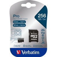 Verbatim Pro U3 256GB microSDXC, Speicherkarte schwarz, Class 10, UHS-I (U3), V30, 4K UHD