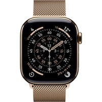 Apple Watch Series 11, Smartwatch Titan Gold, Titangehäuse, 42 mm, Milanaise Armband gold S/M, Cellular