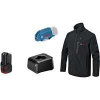 Bosch Heat+Jacket GHJ 12+18V Kit Größe S, Arbeitskleidung schwarz, inkl. Ladeadapter GAA 12V-21, 1x 12-Volt-Akku