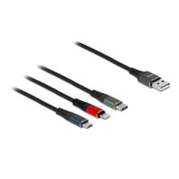 DeLOCK USB Ladekabel, USB-A Stecker > USB-C + Micro USB + Lightning Stecker mehrfarbig, 1 Meter, gesleevt, nur Ladefunktion