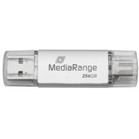 MediaRange Kombo-Speicherstick 256 GB, USB-Stick silber/transparent, USB-A 3.2 Gen 1, USB-C 3.2 Gen 1