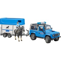 bruder Land Rover Defender Polizeifahrzeug und Pferdeanhänger, Modellfahrzeug Inkl. Pferd und Polizist