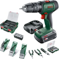 Bosch Heimwerken & Garten Akku-Schlagbohrschrauber UniversalImpact 18V + SystemBox grün/schwarz, Li-Ionen Akku 1,5Ah + 2,5Ah, Koffer + 210-teiliges Zubehör, POWER FOR ALL ALLIANCE
