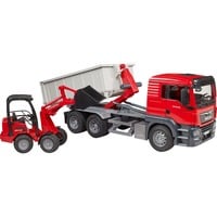 bruder MAN TGS LKW mit Abrollcontainer und Schäffer Hoflader, Modellfahrzeug