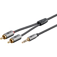 goobay Plus Audio Adapterkabel AUX 3,5mm Klinke > Stereo-Cinch Stecker schwarz/silber, 1 Meter