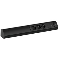 Bachmann CASIA 2 Steckdosenleiste 3-fach + USB-Charger, lang, Wand- oder Eckmontage schwarz, 2 Meter Kabel, 1x USB-A, 1x USB-C