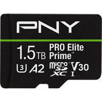 PNY Pro Elite Prime microSD 1,5 TB, Speicherkarte schwarz/grün, Class 10, U3, V30, A2, SD-Adapter