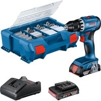 Bosch Akku-Bohrschrauber GSR 18V-45 Professional, 18Volt blau/schwarz, 2x Li-Ionen Akku 2,0Ah, 82-teiliges Zubehör-Set, in L-Case