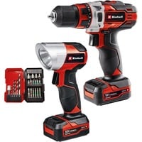 EINHELL Akku-Bohrschrauber TE-CD 12/1 +22+CL, 12Volt rot/schwarz, 2x Li-Ionen Akku 2Ah, 22-teiliges Bit- und Bohrerset + Akku-Leuchte