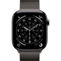 Apple Watch Series 11, Smartwatch Titan Schiefer, Titangehäuse, 46 mm, Milanaise Armband schiefer S/M, Cellular