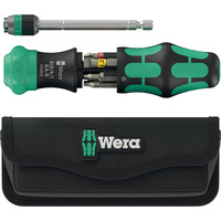 Wera Kraftform Kompakt 26 RA-R mit Tasche, Bit-Satz schwarz/grün, 6-teilig, 1/4", mit Ratschenfunktion und Rapidaptor Schnellwechselfutter