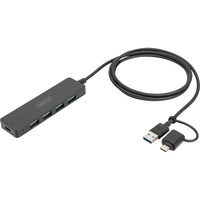 Digitus USB 3.0 Hub 4-Port Slim Line, USB-Hub schwarz