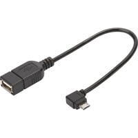 Digitus USB 2.0 Adapter, Micro USB Stecker 90° > USB-A Buchse schwarz, 15cm, OTG Funktion (On-The-Go), rechts abgewinkelt