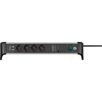 Brennenstuhl Alu-Office-Line Steckdosenleiste 4-fach, für den Schreibtisch schwarz/aluminium, 1,8 Meter Kabel, 60.000A Überspannungsschutz, 2x USB-A