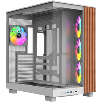 Thermaltake View 380 XL WS ARGB Snow White, Tower-Gehäuse weiß/holz, Tempered Glass x 2, Holz-Struktur